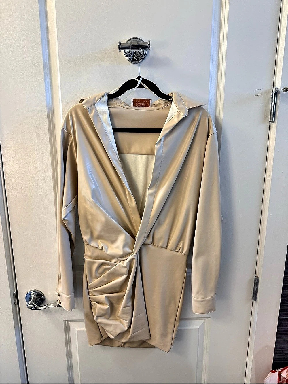Ruched Mini Dress in Beige Like New